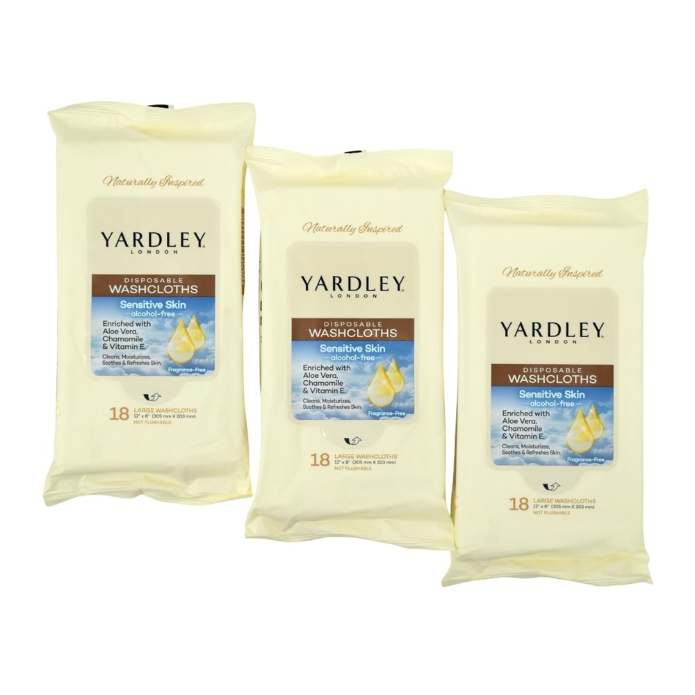 Yardley London Disposable Washcloths 3-Pack (54ct) Body Wipes - Sensitive Skin